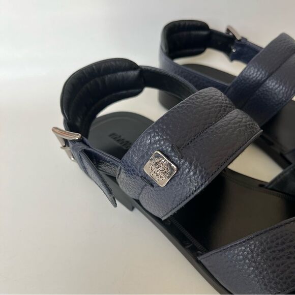 Roberto Cavalli Leather Sandals Blue Pebbled Crossover Strap Men’s 42 Italy US 9 - Picture 6 of 12
